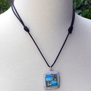 Turquoise and Abalone Square Pendant Necklace Handmade and Fair Trade