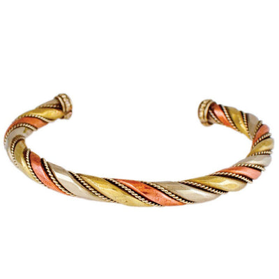 Copper and Brass Cuff Bracelet: Healing Staff - DZI (J)