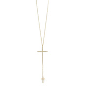 14 Karat Gold Plated Necklace with Double CZ Cross Drop