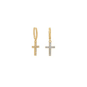 14 Karat Gold Plated Huggie Hoop Earrings with CZ Cross