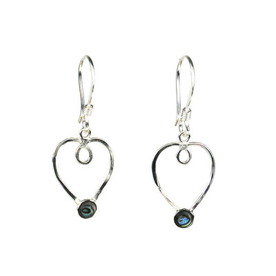 Silver Heart Earrings with Abalone Accent - Artisana